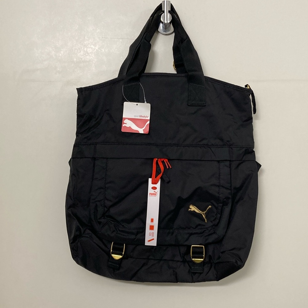 New w Tags PUMA, black tote bag removable crossover shoulder strap gold hardware